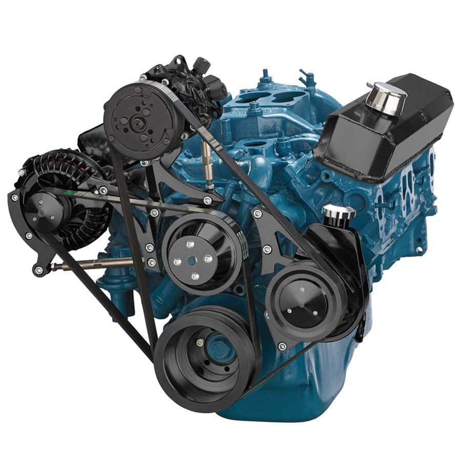 CVF Racing Stealth Black BEAST 8-rib serpentine conversion kit, alternator, power steering and a/c, for Chrysler small block 318/340/360, B-360-SERPENTINE-AC