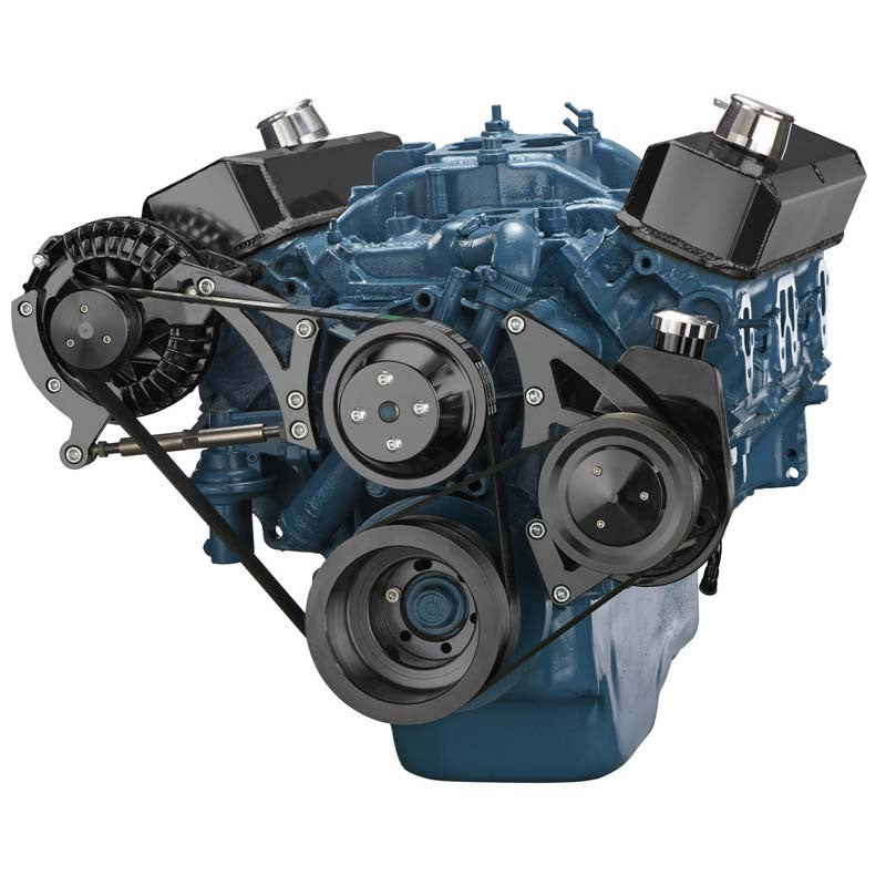 CVF Racing Stealth Black BEAST 8-rib serpentine conversion kit, alternator and power steering, for Chrysler small block 318/340/360, B-360-SERPENTINE-PS