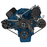CVF Racing Stealth Black V-belt A/C, alternator and power steering system for Ford FE 390, 427 and 428, B-390-AC-SYSTEM-F-HF