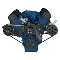 CVF Racing Stealth Black V-belt alternator and Ford power steering system for Ford FE 390, 427 and 428, B-390-PS-SYSTEM-F