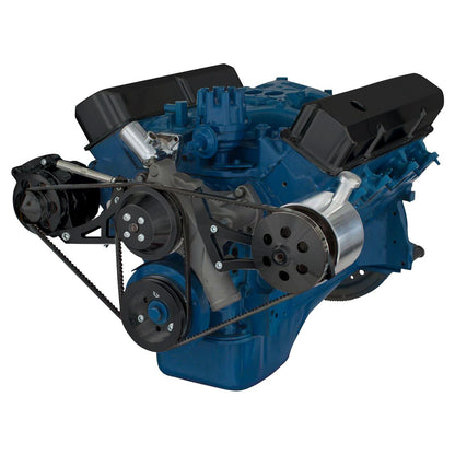 CVF Racing Stealth Black V-belt alternator and Ford power steering system for Ford FE 390, 427 and 428, B-390-PS-SYSTEM-F