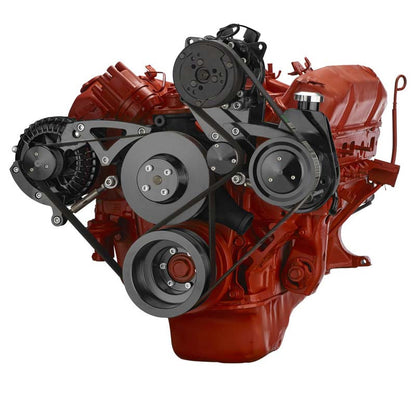 CVF Racing Stealth Black BEAST 8 rib serpentine conversion kit with alternator, power steering and A/C for Chrysler big block 383, 400, 426 and 440, B-440-SERPENTINE-AC