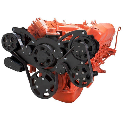 CVF Racing Stealth Black WRAPTOR all inclusive 8 rib serpentine system for Chrysler big block 383, 400, 426 and 440 engines, B-440-WRAPTOR