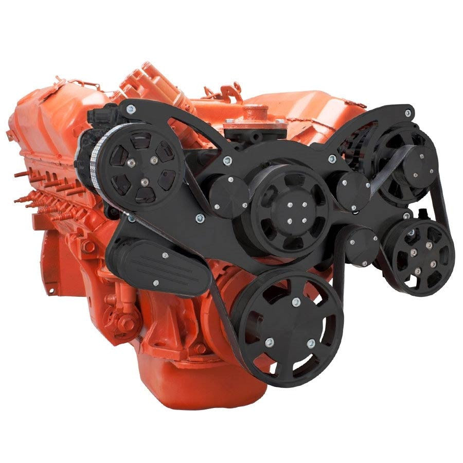 CVF Racing Stealth Black WRAPTOR all inclusive 8 rib serpentine system for Chrysler big block 383, 400, 426 and 440 engines, B-440-WRAPTOR