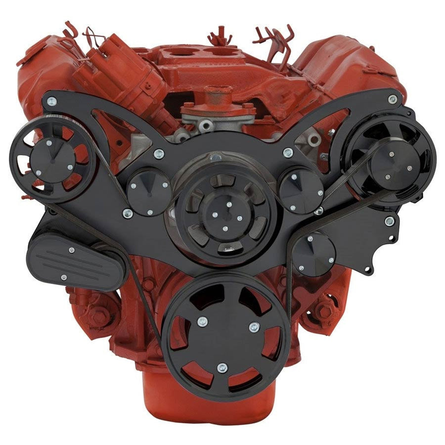 CVF Racing Stealth Black WRAPTOR all inclusive 8 rib serpentine system for Chrysler big block 383, 400, 426 and 440 engines, B-440-WRAPTOR