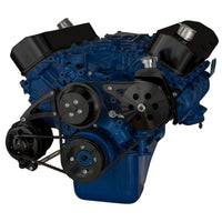 CVF Racing stealth black V-belt power steering and low mount alternator system for Ford 429 and 460 big block, B-460-PS-SYSTEM-L