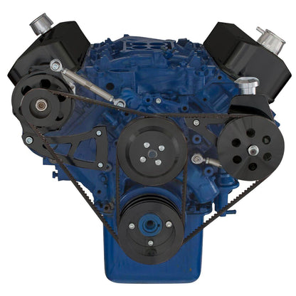 CVF Racing stealth black V-belt power steering and high mount alternator system for Ford 429 and 460 big block, B-460-PS-SYSTEM