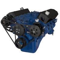 CVF Racing stealth black V-belt power steering and high mount alternator system for Ford 429 and 460 big block, B-460-PS-SYSTEM