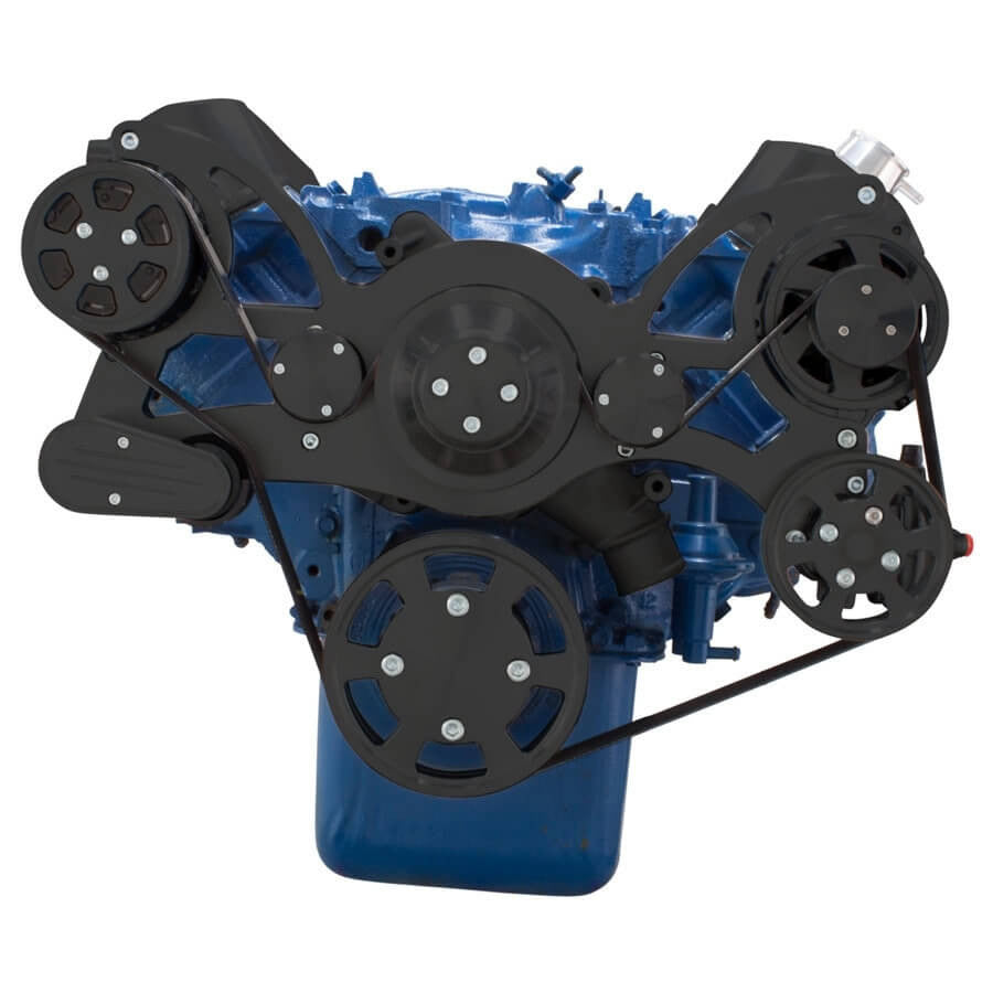 CVF Racing stealth black WRAPTOR all inclusive serpentine system for Ford 429 and 460 big block, B-460-WRAPTOR
