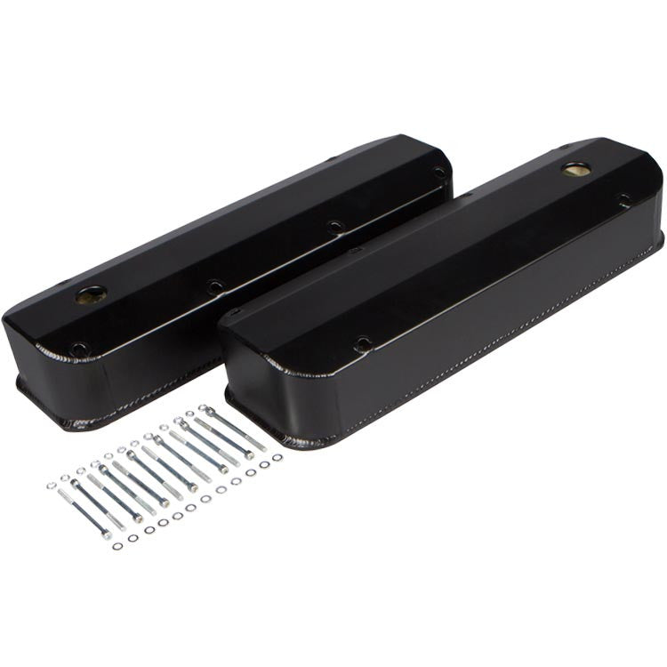 CVF Racing stealth black powder coat tall fabricated aluminum valve covers for Ford 429 and 460 big block, B-BBF-VC-FAB