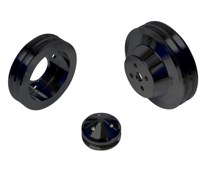 CVF Racing Stealth Black billet V-belt alternator and power steering pulley kit for Ford FE 390, 427 and 428, B-BBFE2KIT