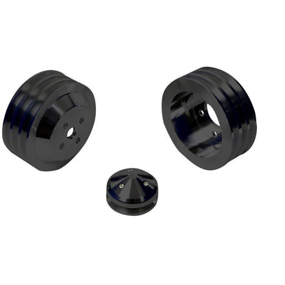 CVF Racing Stealth Black billet high flow V-belt A/C pulley kit for Ford FE 390, 427 and 428, B-BBFE33KIT-HF