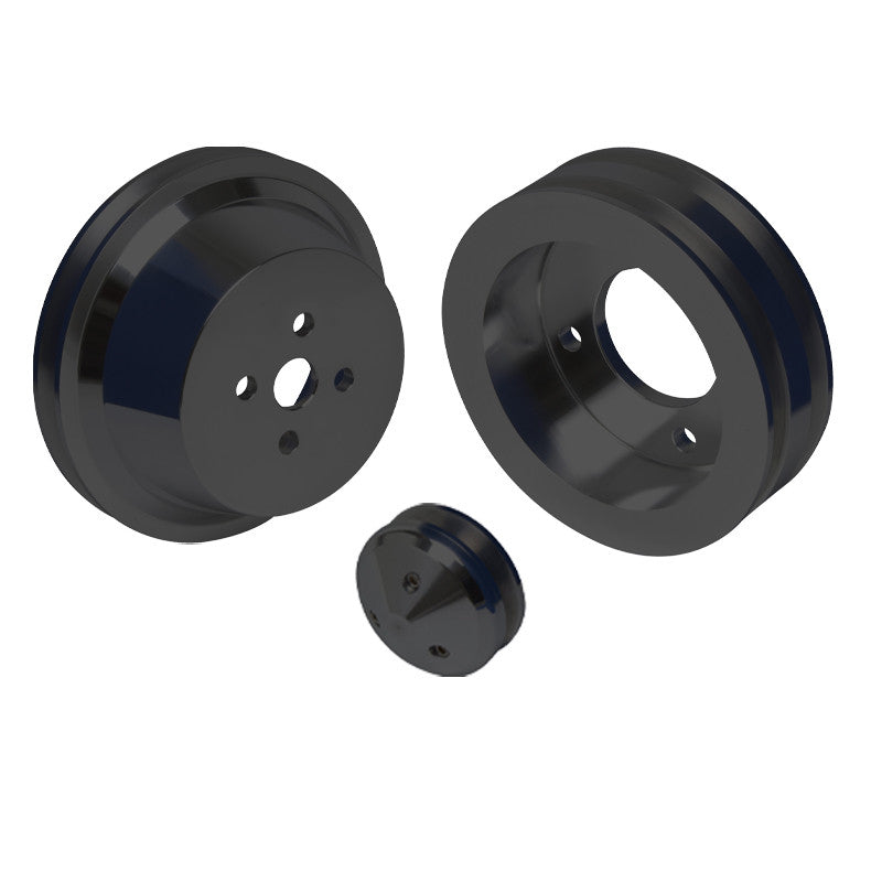 CVF Racing stealth black billet V-belt pulley kit, power steering, for Ford 429 and 460 big block, B-BBFL2KIT