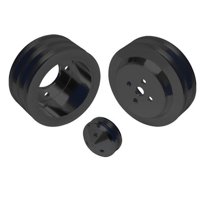 CVF Racing stealth black billet V-belt pulley kit, A/C, for Ford 429 and 460 big block, B-BBFL3KIT