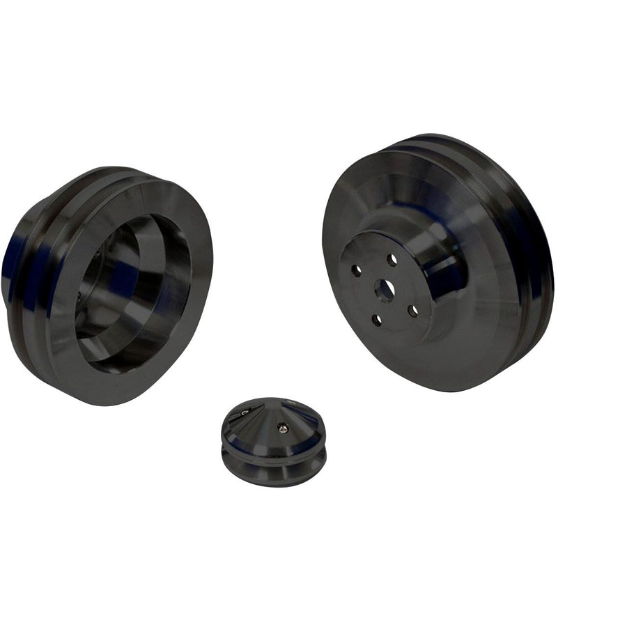CVF Racing Stealth Black billet 2V Power Steering V-belt pulley kit for Chrysler big block 383, 440 and Crate Hemi, B-BCRL2KIT