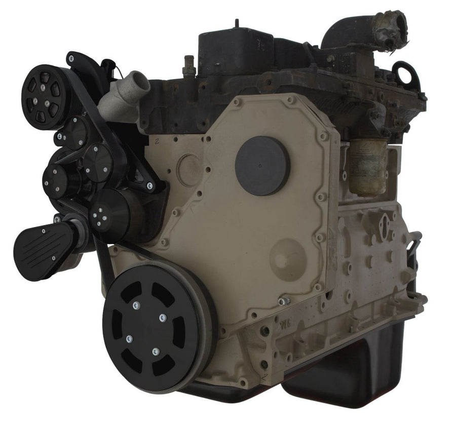 CVF Racing Stealth Black WRAPTOR 8 rib serpentine system, A/C and alternator, for Cummins 4BT and 6BT diesel, B-DC-WRAPTOR-ACO