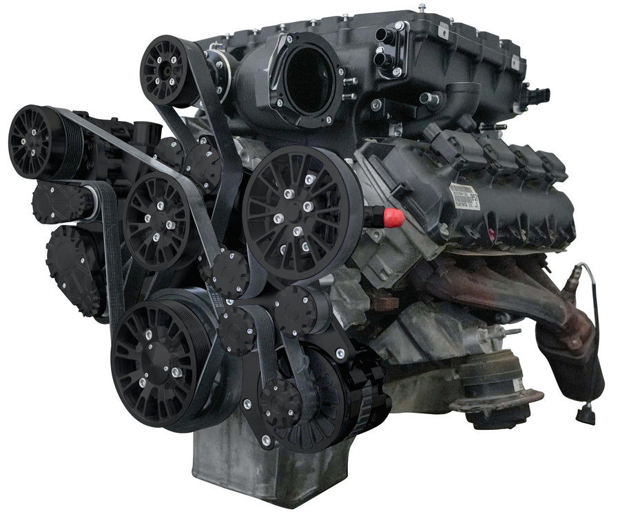 CVF Racing Stealth Black Reaper dual-belt serpentine system for Gen III Hemi with Magnuson TVS2650 supercharger, B-G3HMM-L-RP