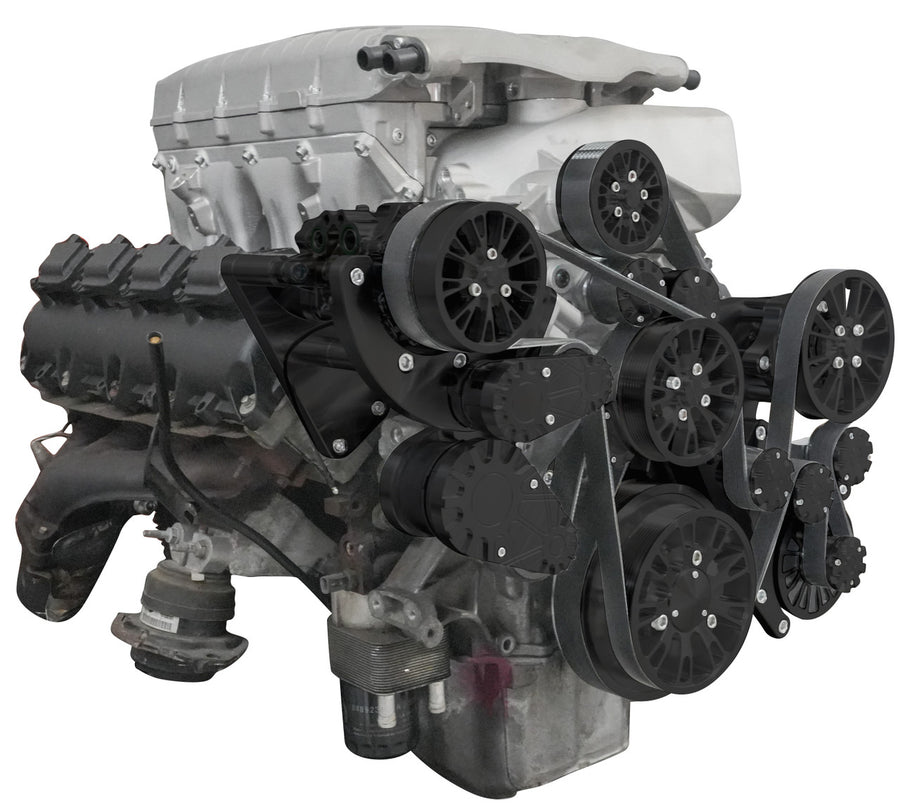 CVF Racing Stealth Black Reaper dual-belt serpentine system for Gen III Hemi with Whipple 3.0L supercharger, B-G3HW3-L-RP