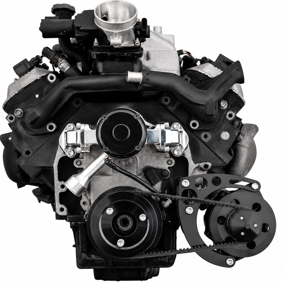 CVF Racing L18 8.1L V-belt alternator only pulley system, Stealth Black, B-L18-ALT-SYS-EWP-S