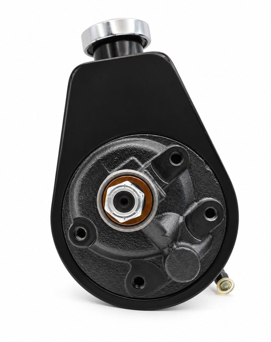 CVF Racing black Saginaw power steering pump with 5/8 in. keyway shaft, B-SAGINAW-PUMP-KEY