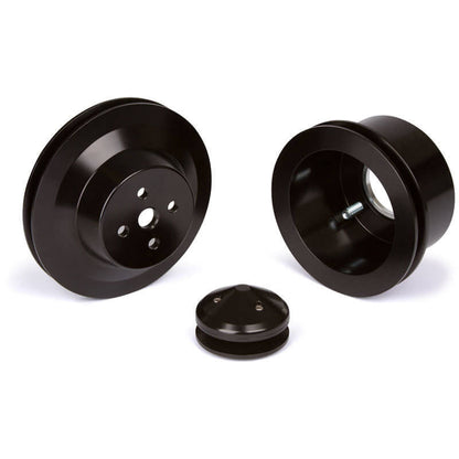 CVF Racing Stealth Black billet V-belt pulley kit for Ford small block, 3-bolt damper, passenger side lower hose, B-SBFE1KIT