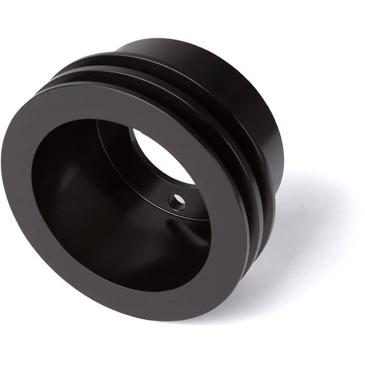 CVF Racing Stealth Black billet V-belt pulley kit for Ford small block, 3-bolt damper, passenger side lower hose, B-SBFE2KIT