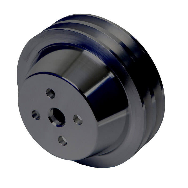 CVF Racing Stealth Black 2-groove billet water pump pulley for Ford 289/302/351W small block, 3-bolt damper, B-SBFE2WP-HF
