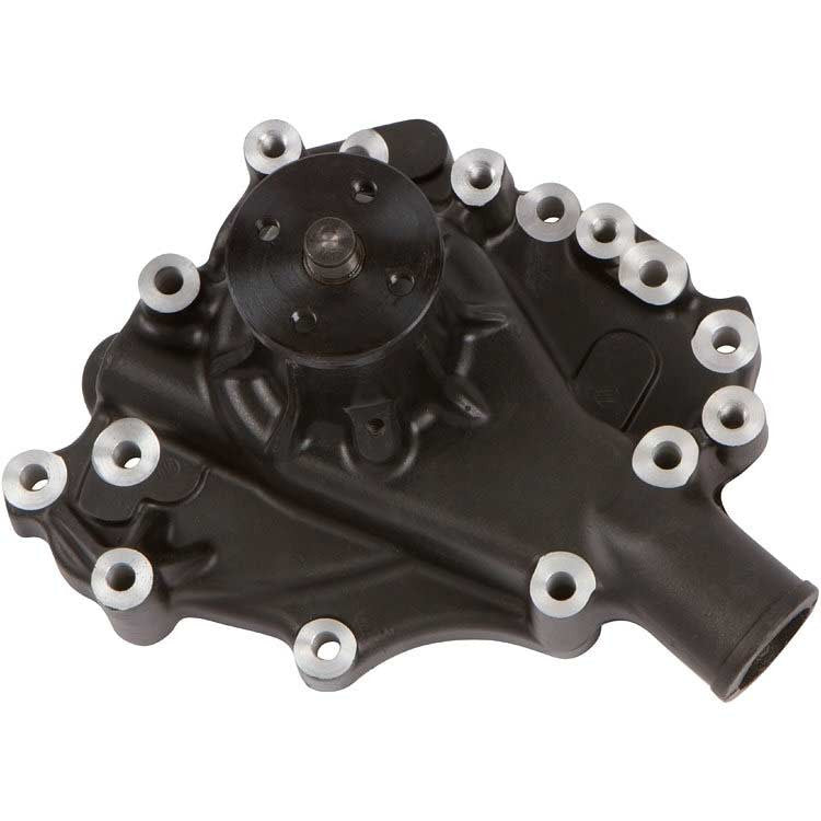 CVF Racing black aluminum mechanical water pump with driver-side inlet for Ford 289, 302 and 351W, B-SBFL-WP