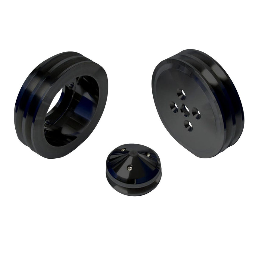 CVF Racing Stealth Black billet V-belt pulley kit for Ford 289/302/351W with Ford Racing short water pump, B-SBFS2KIT-FR