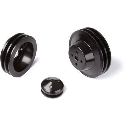 CVF Racing Stealth Black billet V-belt pulley kit for Ford small block, 4-bolt damper, passenger side lower hose, B-SBFS2KIT