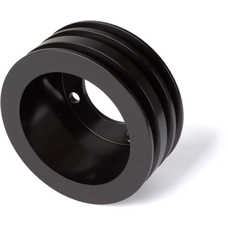 CVF Racing Stealth Black billet V-belt pulley kit for Ford small block, 4-bolt damper, passenger side lower hose, B-SBFS3KIT