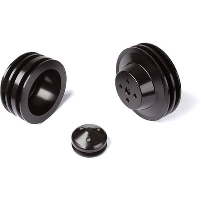 CVF Racing Stealth Black billet V-belt pulley kit for Ford small block, 4-bolt damper, passenger side lower hose, B-SBFS3KIT