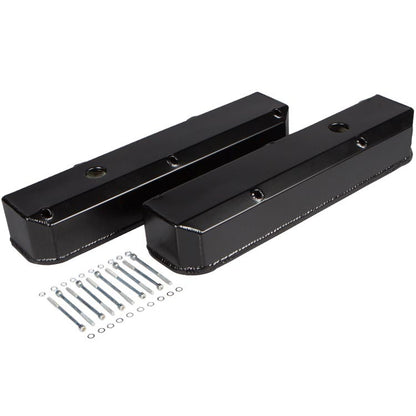 CVF Racing stealth black cerakote tall fabricated aluminum valve covers for Chrysler (Mopar) small block 318, 340 and 360, B-SCR-VC-FAB