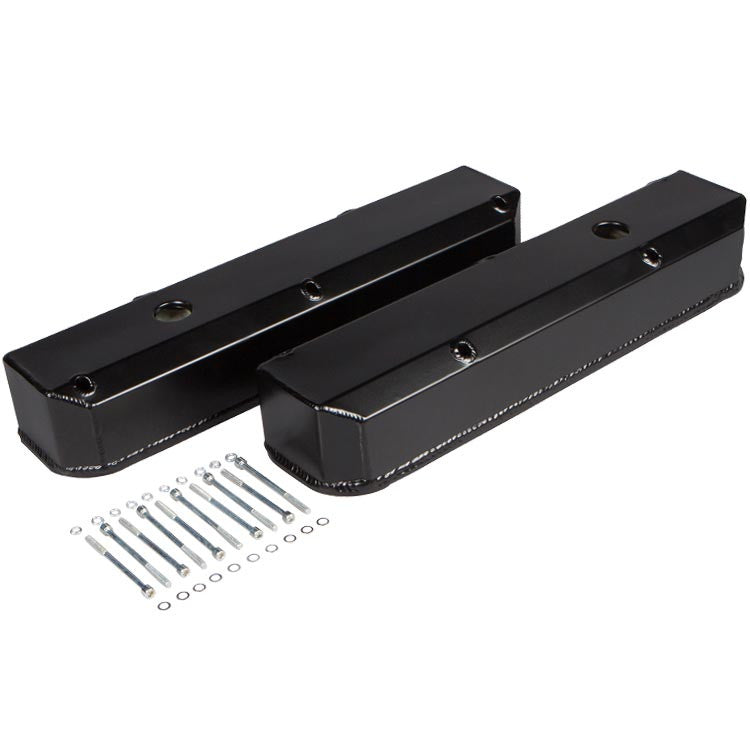 CVF Racing stealth black cerakote tall fabricated aluminum valve covers for Chrysler (Mopar) small block 318, 340 and 360, B-SCR-VC-FAB