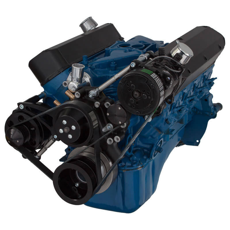 CVF Racing Stealth Black BEAST 8-rib serpentine conversion kit with A/C and alternator for Ford 289, 302 and 351W, B-302-SERPENTINE-ACO