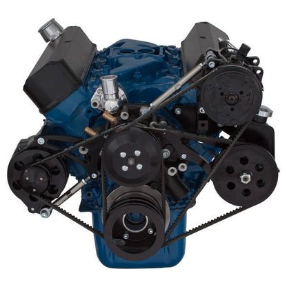 CVF Racing Stealth Black V-belt A/C, alternator and power steering pulley and bracket system for Ford 289, 302 and 351W, B-302-AC-SYSTEM