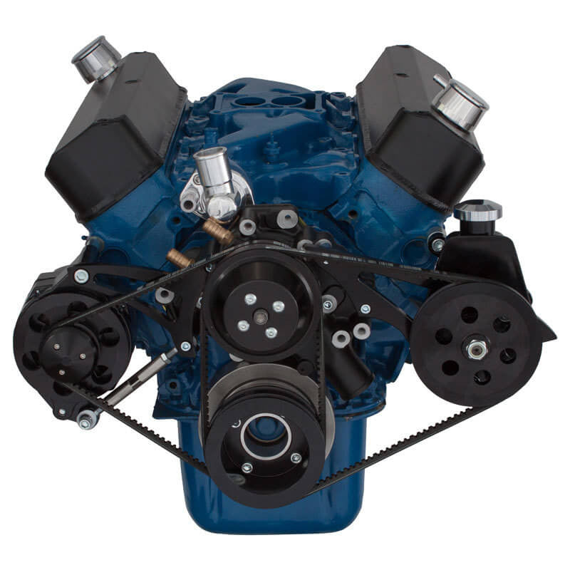 CVF Racing Stealth Black V-belt alternator and power steering pulley and bracket system for Ford 289, 302 and 351W, B-302-PS-SYSTEM
