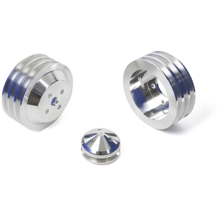 CVF Racing polished billet high flow V-belt A/C pulley kit for Ford FE 390, 427 and 428, BBFE33KIT-HF