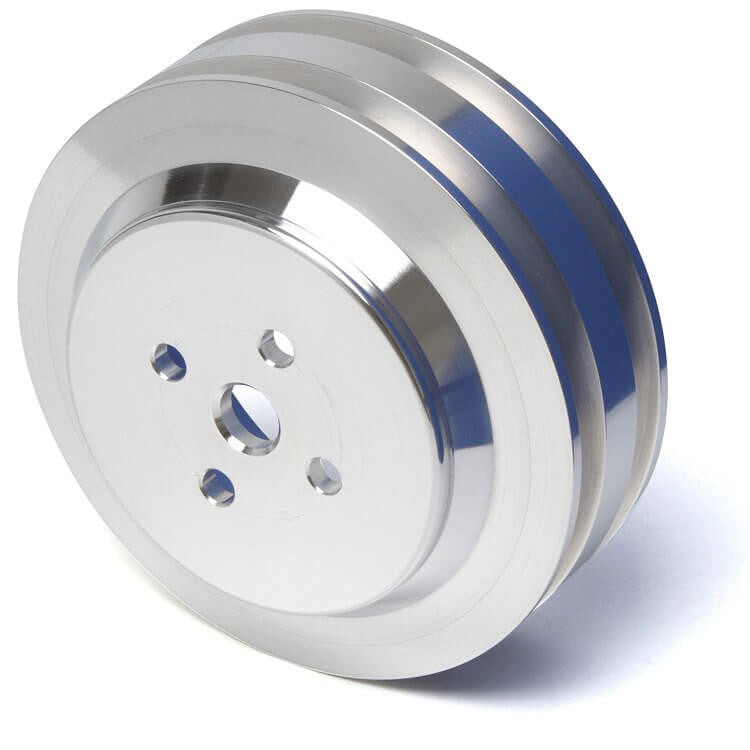 CVF Racing polished billet 2 groove high flow water pump pulley for Ford 429 and 460 big block, BBFL2WP-HF