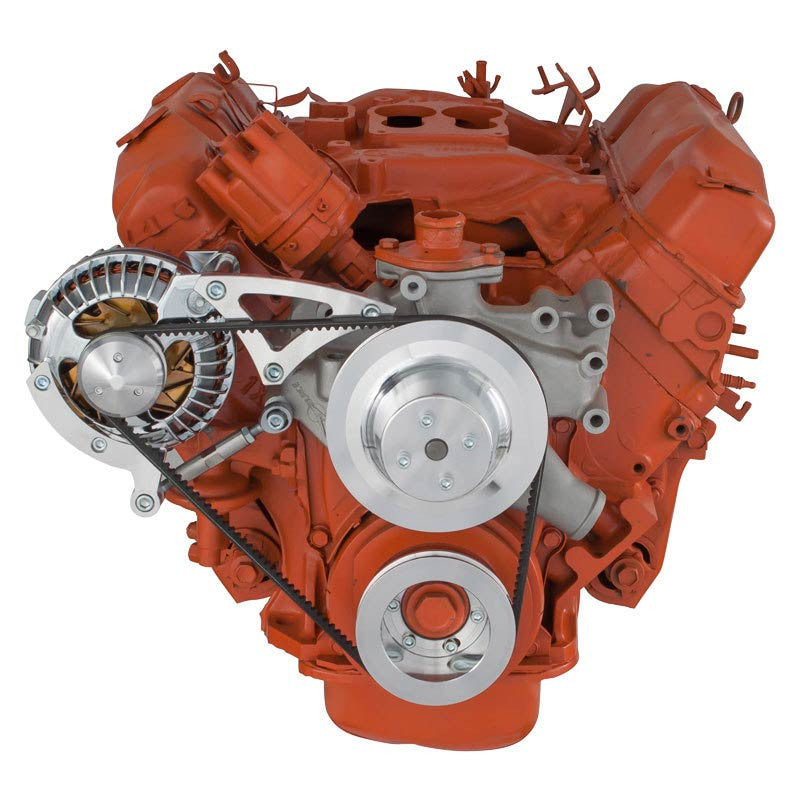CVF Racing polished V-belt alternator only pulley and bracket system for Chrysler big block, 440-ALT-SYSTEM