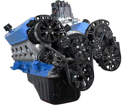 CVF Racing black diamond Reaper serpentine system for Ford 351 Cleveland, 351M and 400, BD-351C-RP