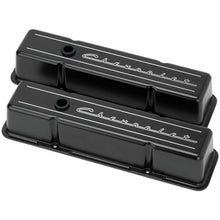 Load image into Gallery viewer, Billet Specialties SBC Tall Valve Covers Chevrolet Script Black BLK95223