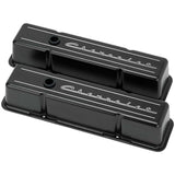 Billet Specialties SBC Tall Valve Covers Chevrolet Script Black BLK95223