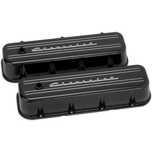 Load image into Gallery viewer, Billet Specialties BBC Tall Valve Cover Chevrolet Script Black BLK96123