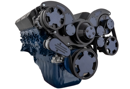 CVF Racing Stealth Black with Carbon Fiber WRAPTOR 8-rib serpentine system for Ford 289/302/351W small block, CF-B-302-WRAPTOR-AC