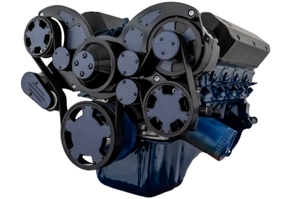 CVF Racing Stealth Black with Carbon Fiber WRAPTOR 8-rib serpentine system for Ford 289/302/351W small block, CF-B-302-WRAPTOR-PS