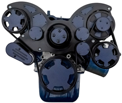 CVF Racing Stealth Black with Carbon Fiber WRAPTOR 8-rib serpentine system for Ford 289/302/351W small block, CF-B-302-WRAPTOR-PS