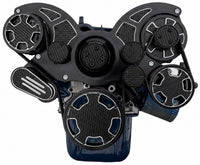 CVF Racing black diamond with carbon fiber inlays Wraptor serpentine system for Ford 351C, 351M and 400, CF-BD-351C-WRAPTOR