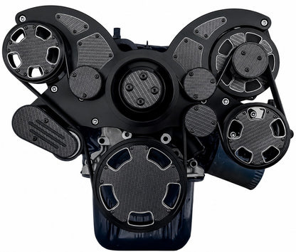 CVF Racing Black Diamond with Carbon Fiber WRAPTOR 8-rib serpentine system for Ford 289/302/351W small block, CF-BD-302-WRAPTOR-PS