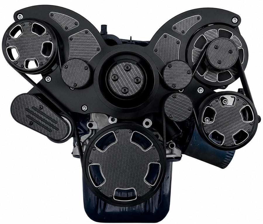CVF Racing Black Diamond with Carbon Fiber WRAPTOR 8-rib serpentine system for Ford 289/302/351W small block, CF-BD-302-WRAPTOR-PS